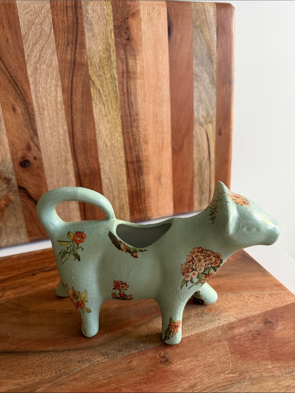 Decorative Green Floral Ceramic Cow Planter Unbranded - Picture 3 of 7